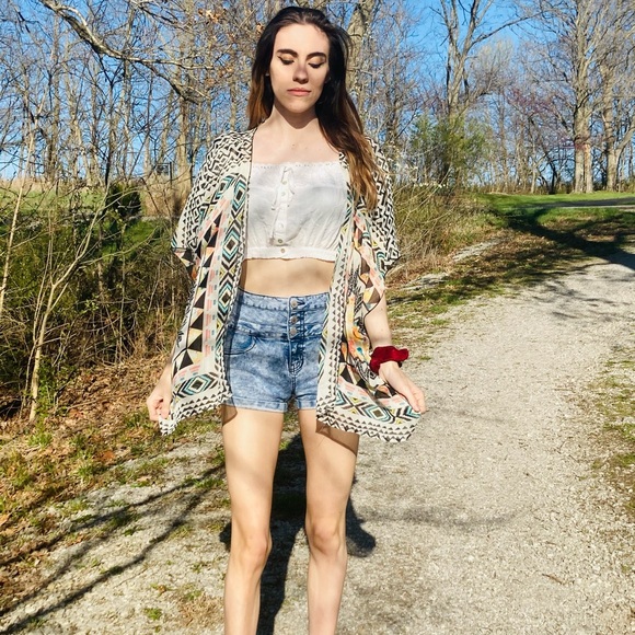 Aztec Print Boho Hippie Kimono Duster Shaw - Picture 9 of 11